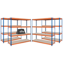 4x CRW Heavy Duty Garage Shelving - 1800mm High - 500kg - Blue & Orange