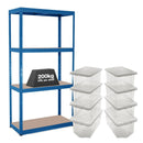 1x VRS Shelving Unit - 1600mm High - Blue with 8x 60L Wham Plastic Storage Boxes
