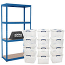 1x VRS Shelving Unit - 1600mm High - Blue with 12x 33.5L Really Useful Boxes