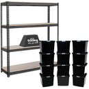 1x CRW Heavy Duty Shelving - 1600mm High - Grey with 12x 37L Wham DIY Plastic Storage Boxes