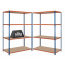 2x SX340 Industrial Shelving - 3050mm High - 340kg - Chipboard - Blue & Orange