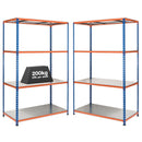 2x SX200 Industrial Shelving - 1830mm High - 200kg - Steel - Blue & Orange