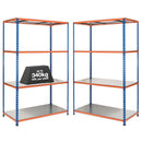 2x SX340 Industrial Shelving - 1980mm High - 340kg - Steel - Blue & Orange