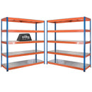 2x SX800 Industrial Shelving - 1980mm High - 800kg - Steel - Blue & Orange