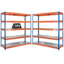 2x SX400 Industrial Shelving - 1980mm High - 400kg - Steel - Blue & Orange