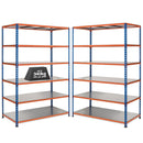 2x SX340 Industrial Shelving - 1980mm High - 340kg - Steel - Blue & Orange
