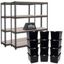 2x CRW Heavy Duty Shelving - 2200mm High - Grey with 12x 62L Wham DIY Plastic Storage Boxes