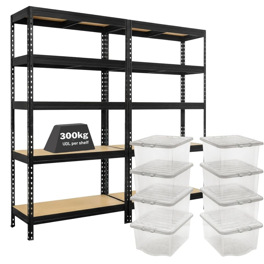 2x Storalex MSR Shelving Units 1800mm High & 8x 60L Wham Plastic ...