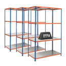 3x SX200 Industrial Shelving - 1830mm High - 200kg - Steel - Blue & Orange