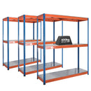 3x SX400 Industrial Shelving - 2440mm High - 400kg - Steel - Blue & Orange