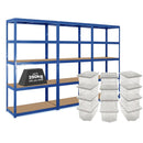 3x VRS Shelving Unit - 1800mm High - Blue with 12x 60L Wham Plastic Storage Boxes