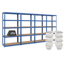 4x VRS Shelving Units - 2130mm High - Blue with 8x 60L Wham Plastic Storage Boxes