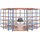 5x SX200 Industrial Shelving - 2440mm High - 200kg - Steel - Blue & Orange