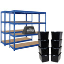 2x HRX Heavy Duty Shelving - 1770mm High - Blue with 8x 62L Wham DIY Plastic Storage Boxes