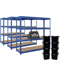 3x HRX Heavy Duty Shelving - 1770mm High - Blue with 8x 37L Wham DIY Plastic Storage Boxes