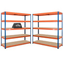 2x SX800 Industrial Shelving - 2440mm High - 800kg - Chipboard - Blue & Orange