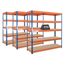 3x SX400 Industrial Shelving - 1677mm High - 400kg - Chipboard - Blue & Orange