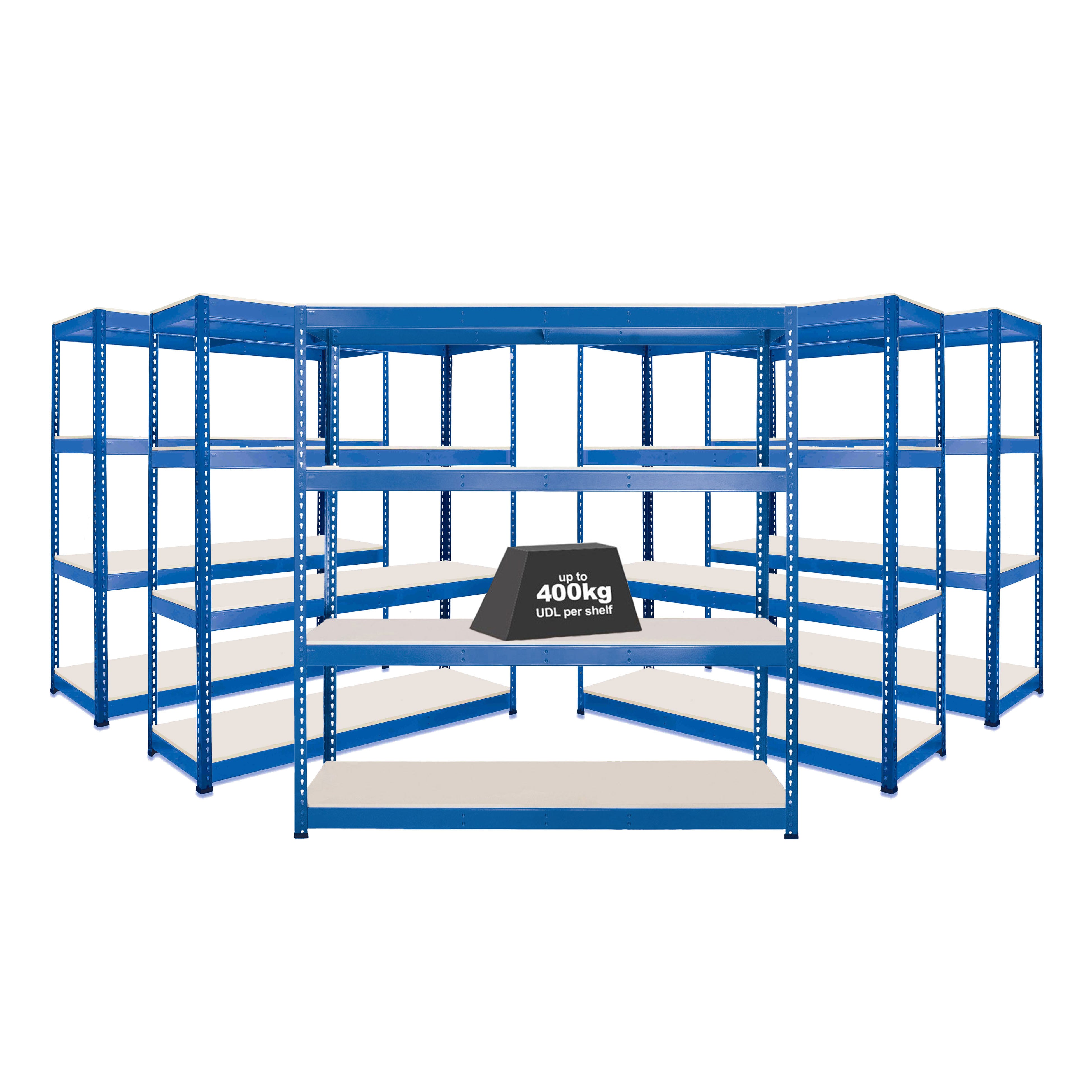 5x Storalex SX400 Melamine Shelving 1677mm High 400kg Blue - Tufferman