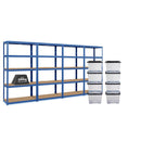 4x VRS Shelving Units - 1800mm High - Blue with 8x 24L Strata Plastic Storage Boxes