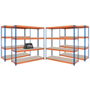 4x CRW Heavy Duty Garage Shelving - 1800mm High - 500kg - Blue & Orange