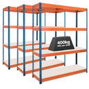 3x SX400 Industrial Shelving - 2440mm High - 400kg - Melamine - Blue & Orange