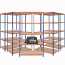 5x SX200 Industrial Shelving - 2440mm High - 200kg - Chipboard - Blue & Orange