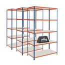 3x SX340 Industrial Shelving - 1980mm High - 340kg - Melamine - Blue & Orange