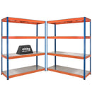 2x SX400 Industrial Shelving - 1677mm High - 400kg - Steel - Blue & Orange