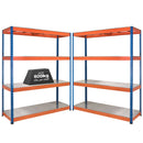 2x SX800 Industrial Shelving - 1980mm High - 800kg - Steel - Blue & Orange