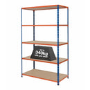 1x SX340 Industrial Shelving - 3050mm High - 340kg - Chipboard - Blue & Orange