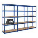 3x VRS Heavy Duty Shelving - 1800mm High - 200/280kg - Blue