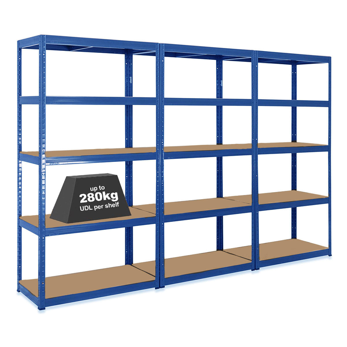 3x Storalex VRS Garage Shelving Units 1800mm High 200/280kg Blue