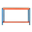 2x SX800 T-Bar Workbenches - 915mm High - 800kg - Chipboard - Blue/Orange