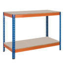 2x CRW Heavy Duty Workbenches - 915mm High - 400kg - Chipboard - Blue/Orange