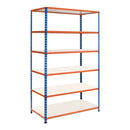 1x SX200 Industrial Shelving - 1830mm High - 200kg - Melamine - Blue & Orange