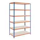 3x SX200 Industrial Shelving - 2440mm High - 200kg - Melamine - Blue & Orange