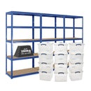 3x VRS Shelving Units - 1800mm High - Blue with 12x 33.5L Really Useful Boxes