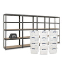 4x VRS Shelving Units - 2130mm High - Grey with 12x 33.5L Really Useful Boxes