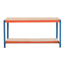 2x SX400 Workbench - Lower Half Shelf - 915mm High - 400kg - Chipboard - Blue/Orange