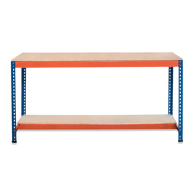 2x SX400 Workbench - Lower Half Shelf - 915mm High - 400kg - Chipboard - Blue/Orange