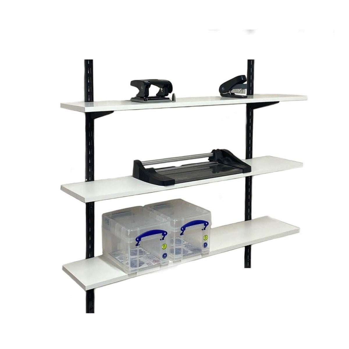 Twin Slot Shelving Wall Mounted - 600mm Wide - Melamine - Black