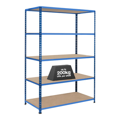 1x SX200 Industrial Shelving - 1830mm High - 200kg - Chipboard - Blue
