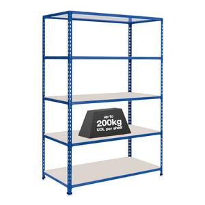1x SX200 Industrial Shelving - 1830mm High - 200kg - Melamine - Blue