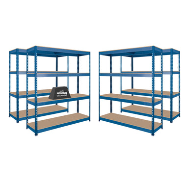 4x SX400 Industrial Shelving - 1980mm High - 400kg - Chipboard - Blue