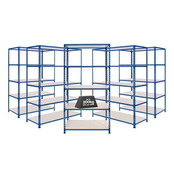 5x SX200 Industrial Shelving - 1830mm High - 200kg - Melamine - Blue