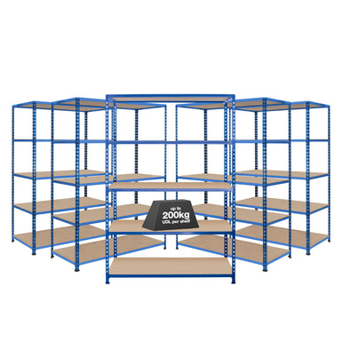 5x SX200 Industrial Shelving - 1830mm High - 200kg - Chipboard - Blue
