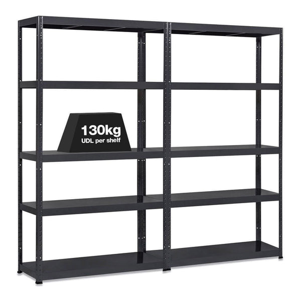 2x MT Metal Garage Shelving - 1800mm High - 90/130kg - Black