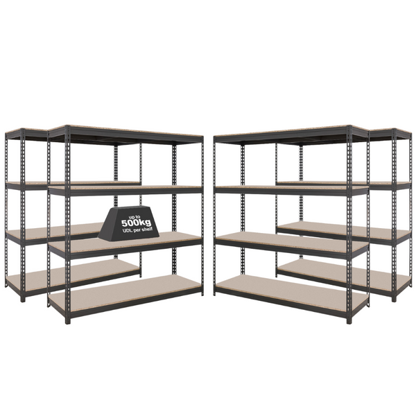 4x CRW Heavy Duty Garage Shelving - 1600mm High - 500kg - Grey
