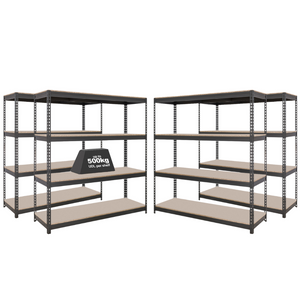 4x CRW Heavy Duty Garage Shelving - 1800mm High - 500kg - Grey