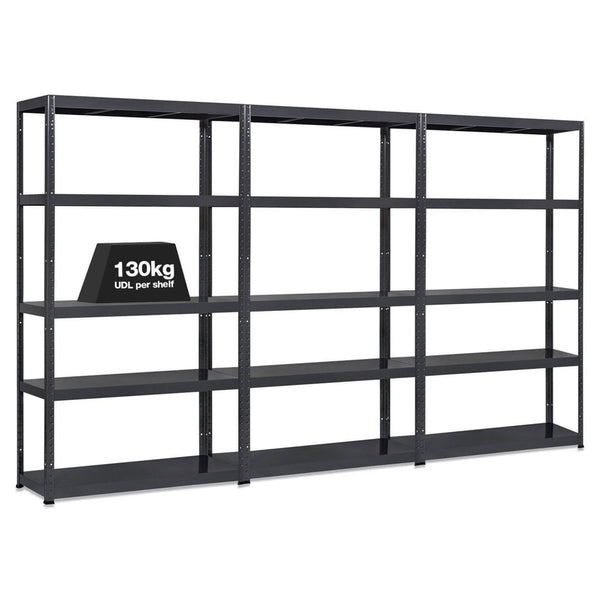 3x MT Metal Garage Shelving - 1800mm High - 90/130kg - Black